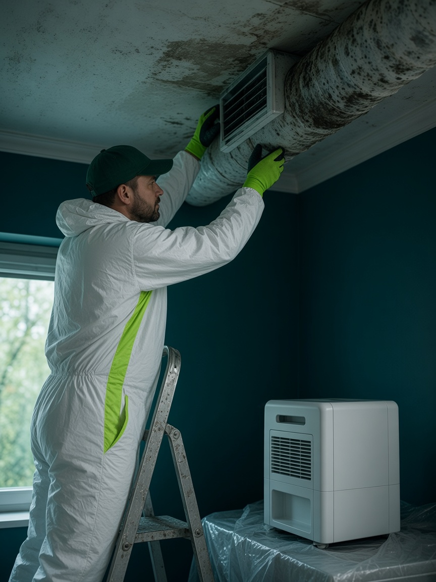 Replacing an old, moldy ventilation duct with a new unit